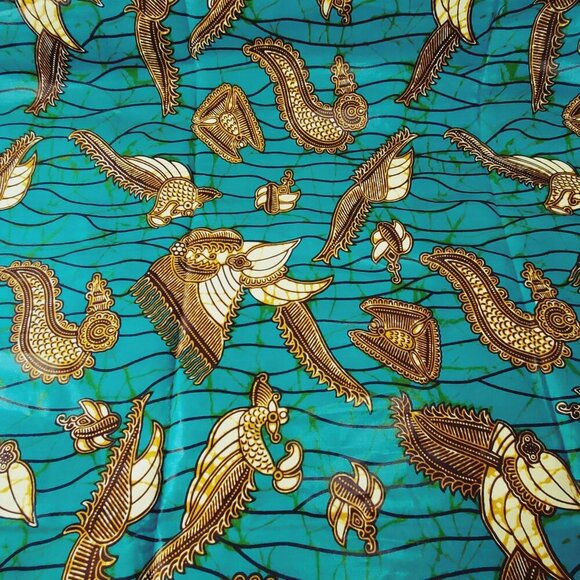 Guaranteed Orient African Wax Print Fabric 36x45 Inches 1 Yd Turquoise & Gold - Picture 3 of 5